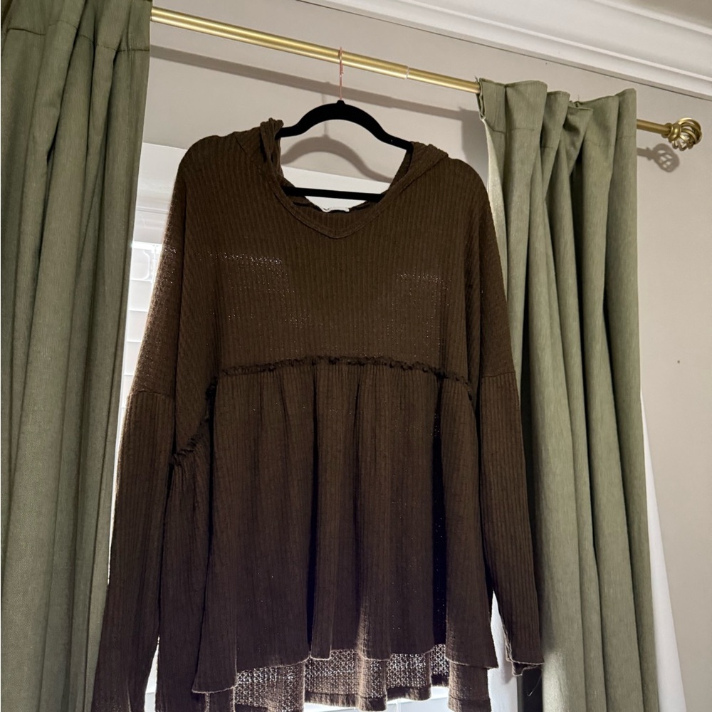Brown Knit Hooded Sweater